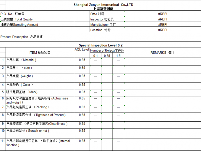 Shanghai Zanyun International Trade Co., Ltd. गुणवत्ता नियंत्रण